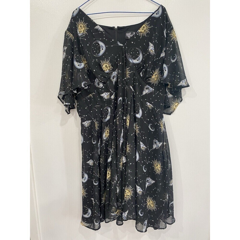 Hell Bunny Solaris Sun & Moon Chiffon Dress Size 4XL Zodiac Astrology Witchy